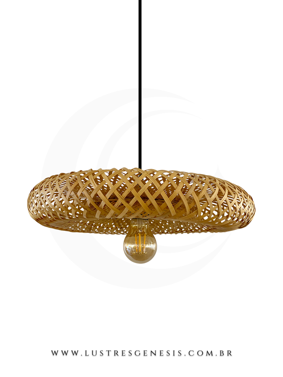 Luminária artesanal de fibra de bambu em formato de disco, ideal para mesas, balcão de cozinha, área gourmet e sítio